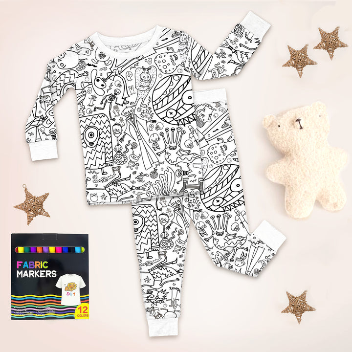 Spooky DIY Monster Colorable Halloween Two Piece Long Sleeve Pajama Set