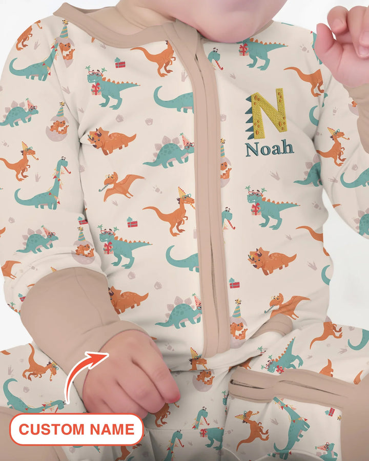 Dinosaurios con Nombre Bordado Personalizado Mono Convertible de Bambú