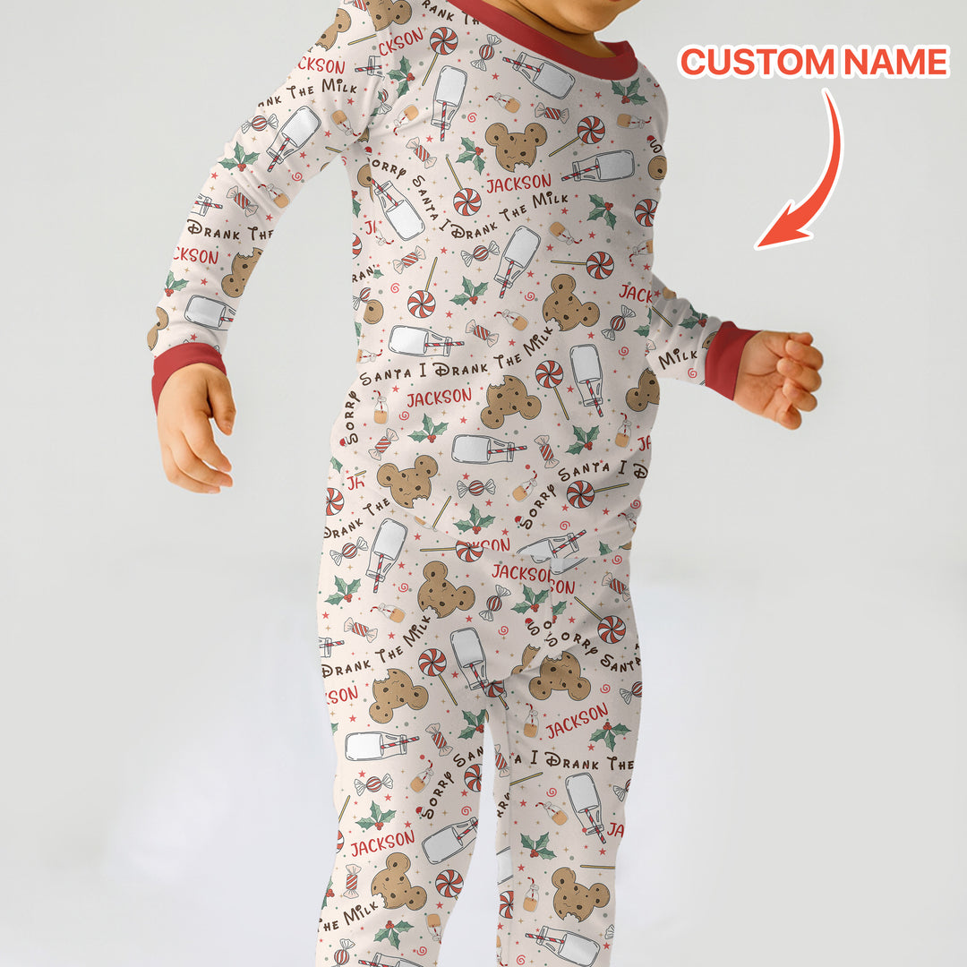 Custom Name Sorry Santa I Drank The Milk Two Piece Long Sleeve Pajama Set
