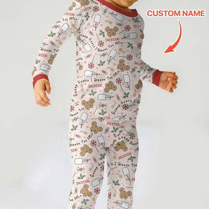 Custom Name Sorry Santa I Drank The Milk Two Piece Long Sleeve Pajama Set