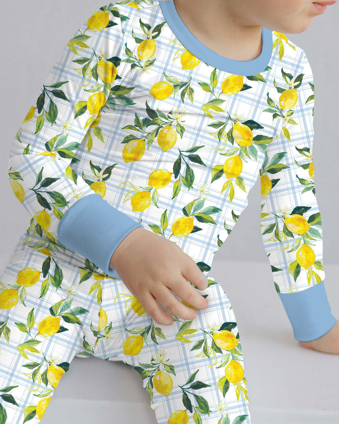 Mediterranean Lemons Family Matching Bamboo Two Piece Long Sleeve Pajama Set