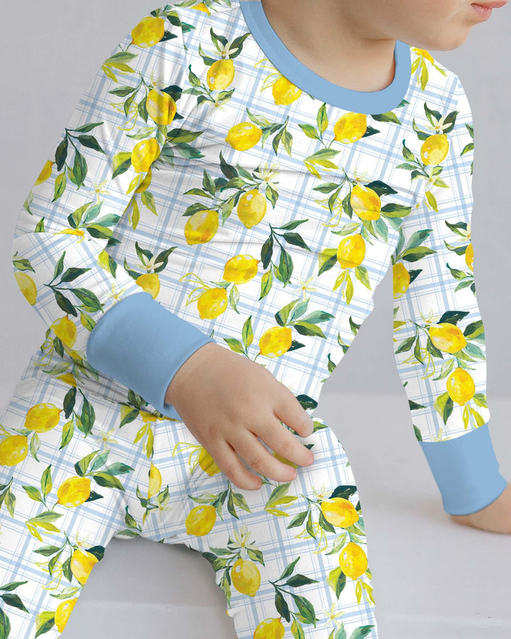 Mediterranean Lemons Family Matching Bamboo Two Piece Long Sleeve Pajama Set