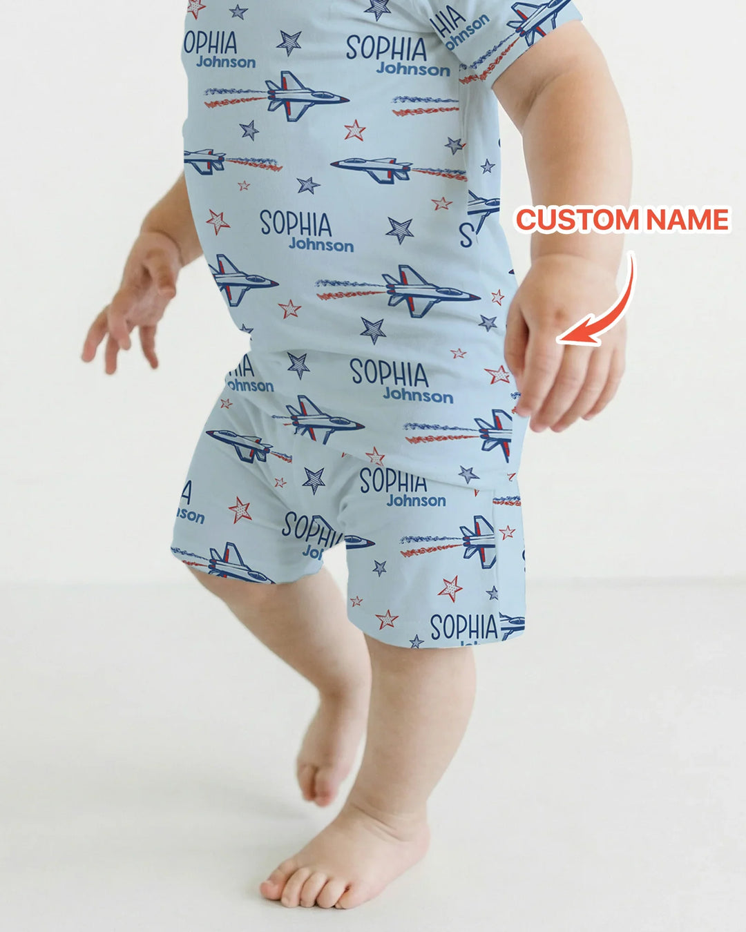 Patriotic American Flag Jet Fighter Bamboo Two Piece Short Sleeve Shorts Pajama Set