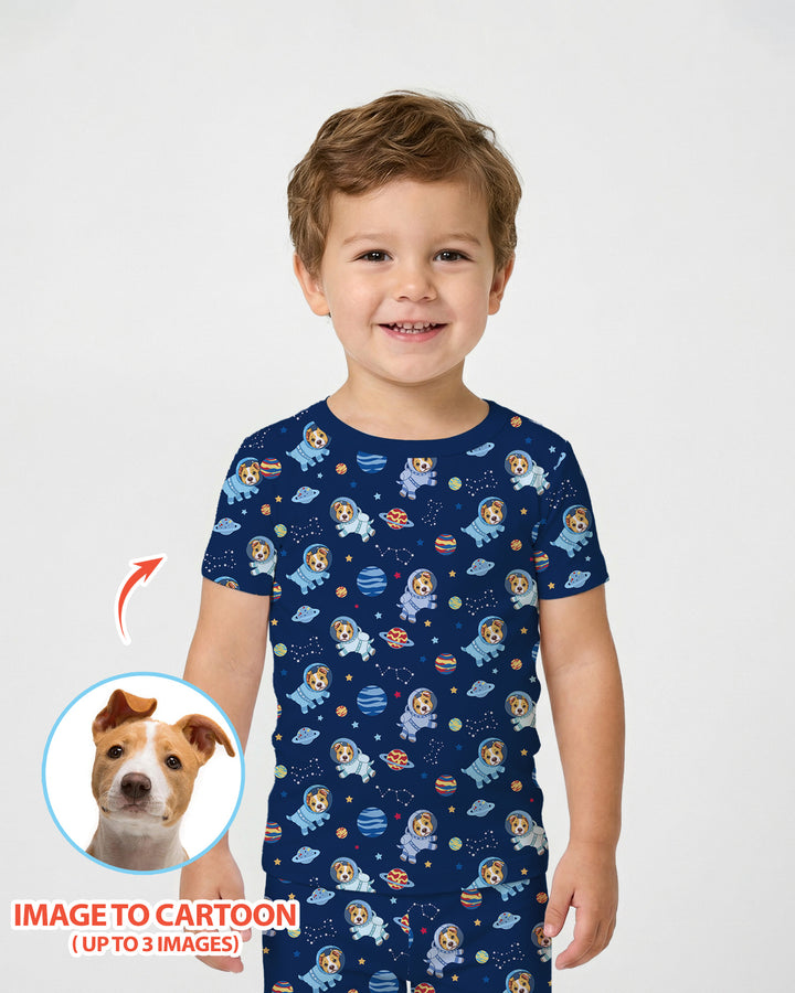 Astronaut Custom Pet Image Family Matching Bamboo Two Piece Short Sleeve Pajama Set