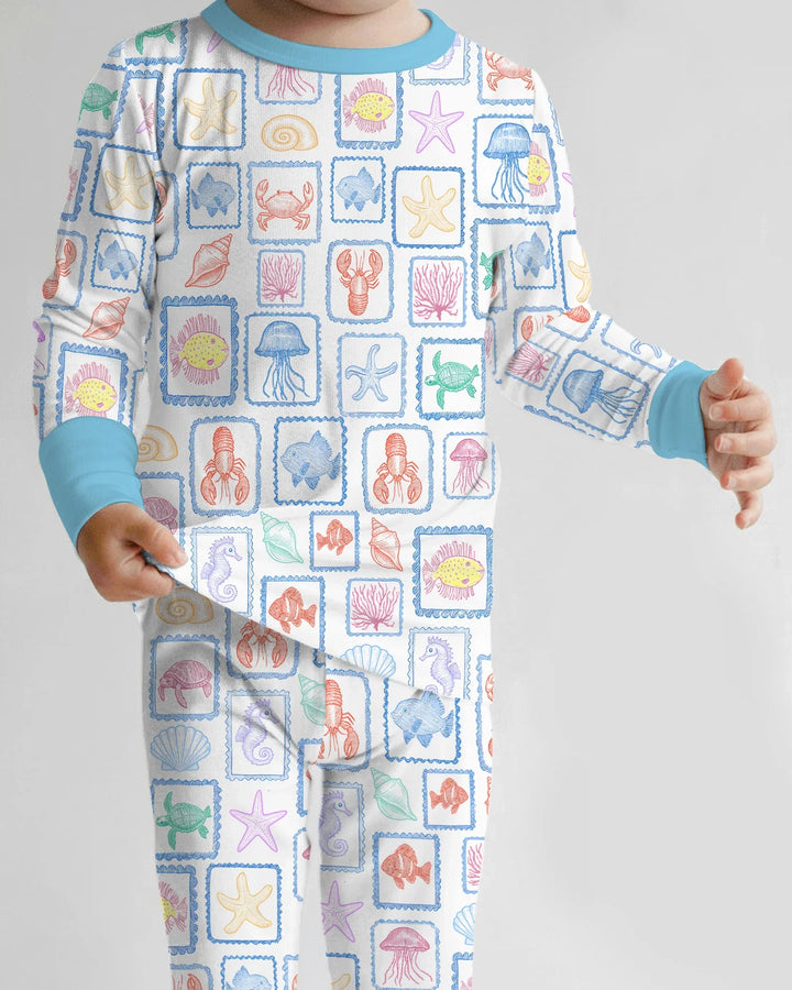 Coastal Treasures Family Matching Bamboo Two Piece Long Sleeve Pajama Set