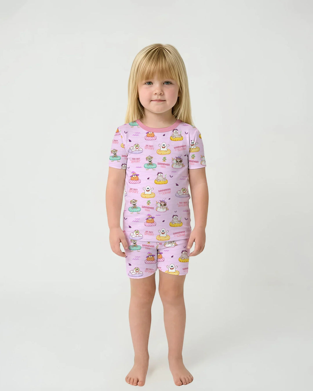 Summerween Cartoon Bamboo Two Piece Short Sleeve Shorts Pajama Set