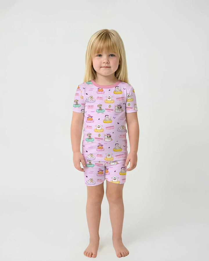 Summerween Cartoon Bamboo Two Piece Short Sleeve Shorts Pajama Set