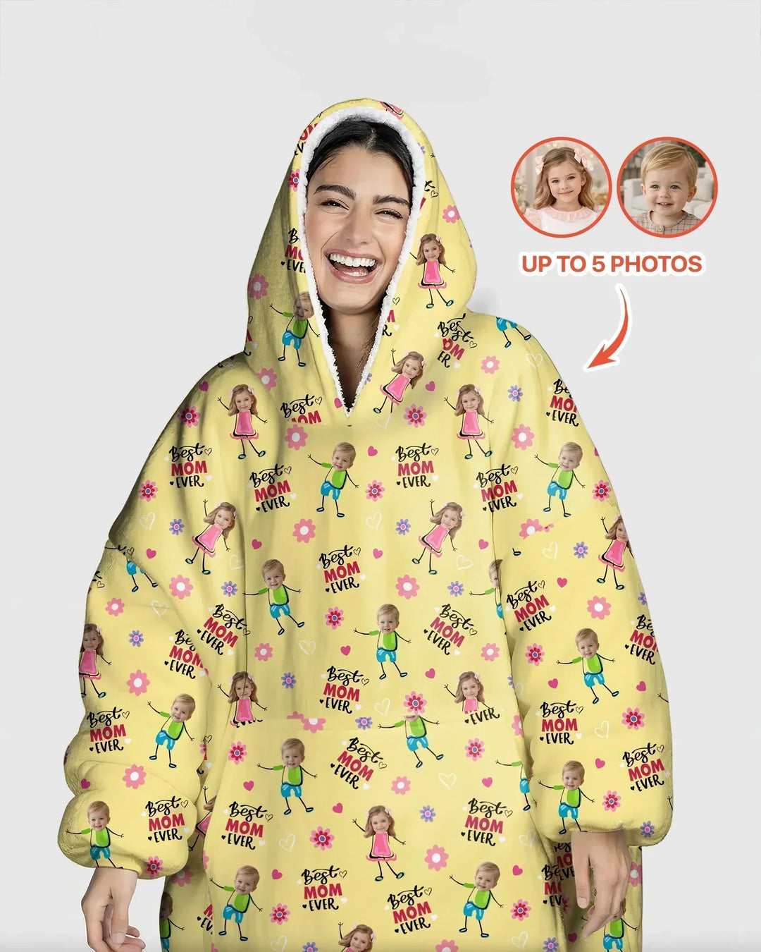 Custom Photo "Best Mom Ever" Doodle Bamboo Blanket Hoodie