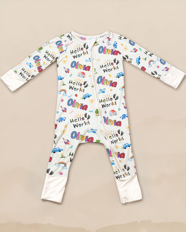 Custom name "Hello World" - Crayon Style Convertible Zippy