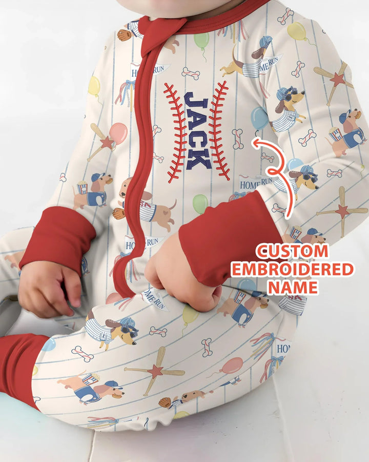 Personalized Embroidered Name Dachshund Baseball Bamboo Convertible Zippy