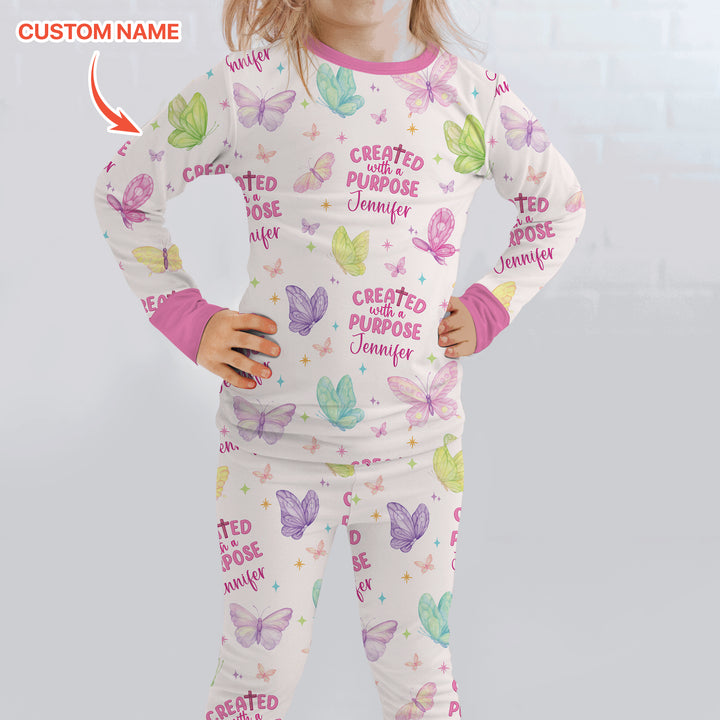 Created With A Purpose Custom Name Two Piece Long Sleeve Pajama Set