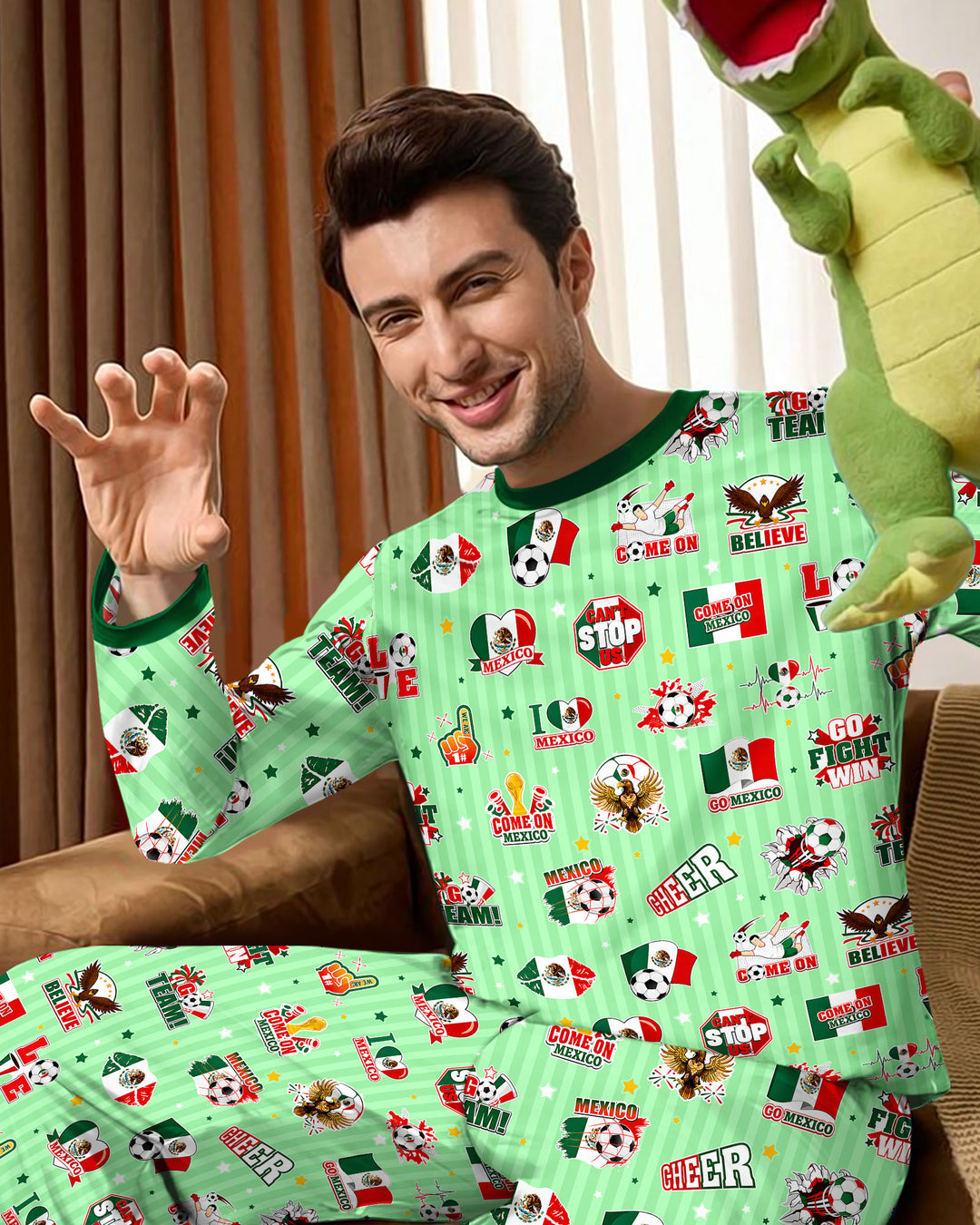 Soccer Game Day Go Team Mexico Family Matching Bamboo Men's Pajama Set