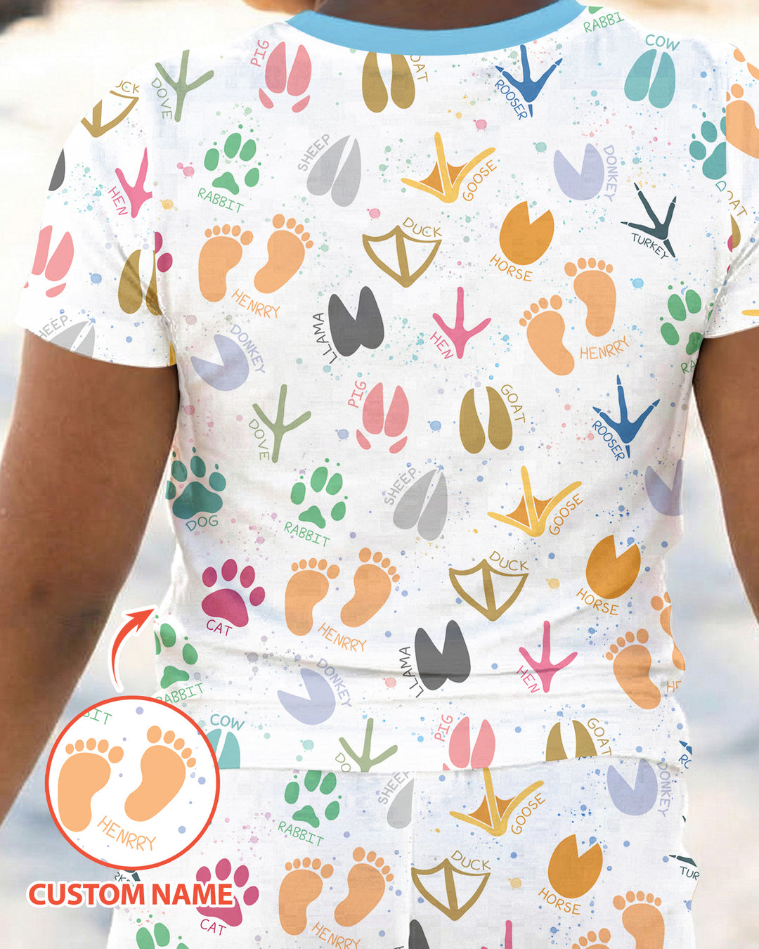 Cute Farm Animal Tracks Custom Name Bamboo Two Piece Short Sleeve Pajama Set