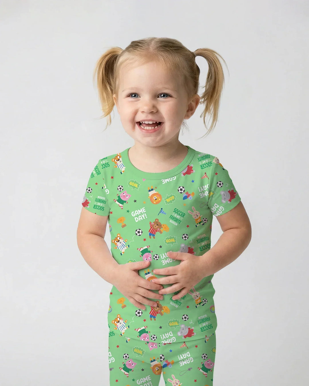 The World Cup Soccer Animals Bamboo Two Piece Short Sleeve Pajama Set