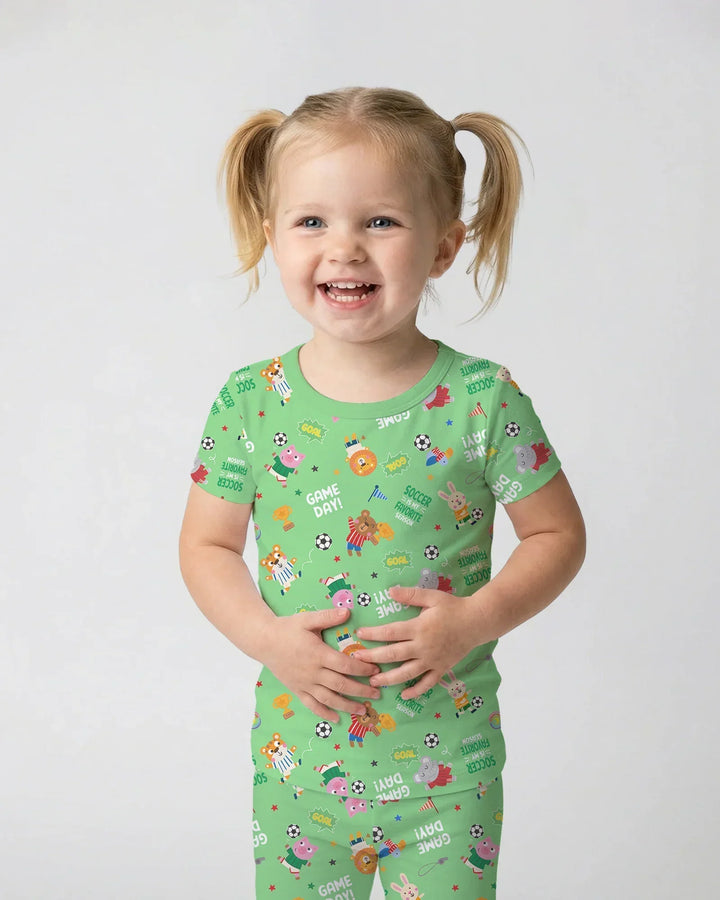 The World Cup Soccer Animals Bamboo Two Piece Short Sleeve Pajama Set