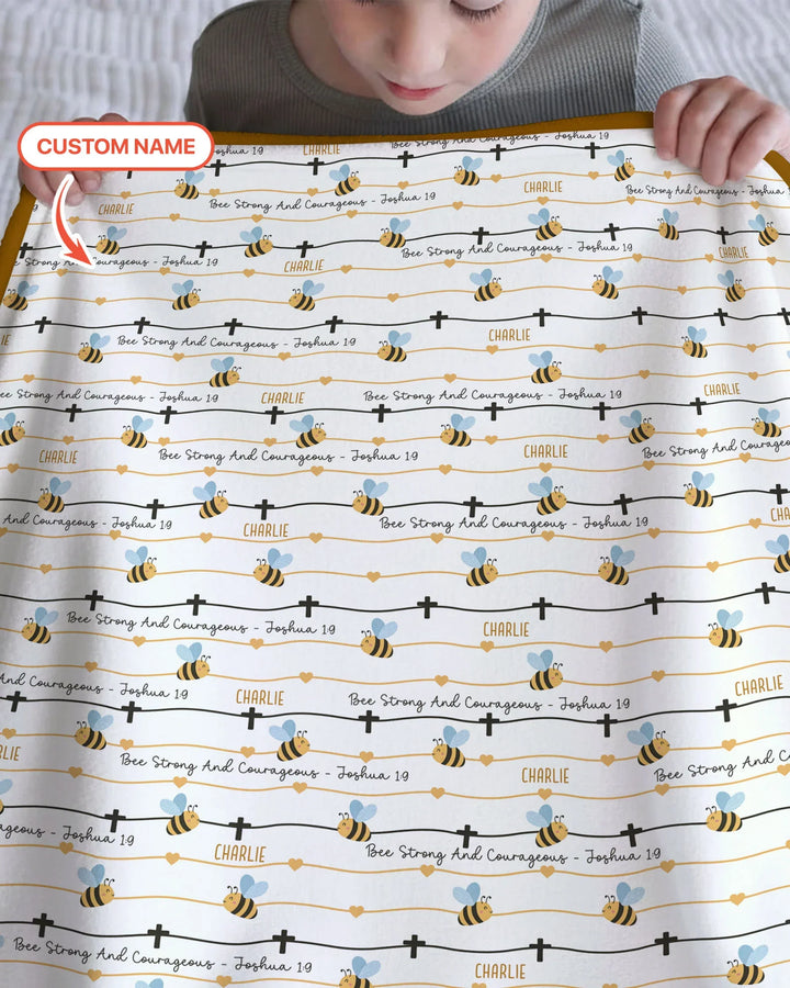 Bee Strong And Courageous Custom Name Bamboo Blanket