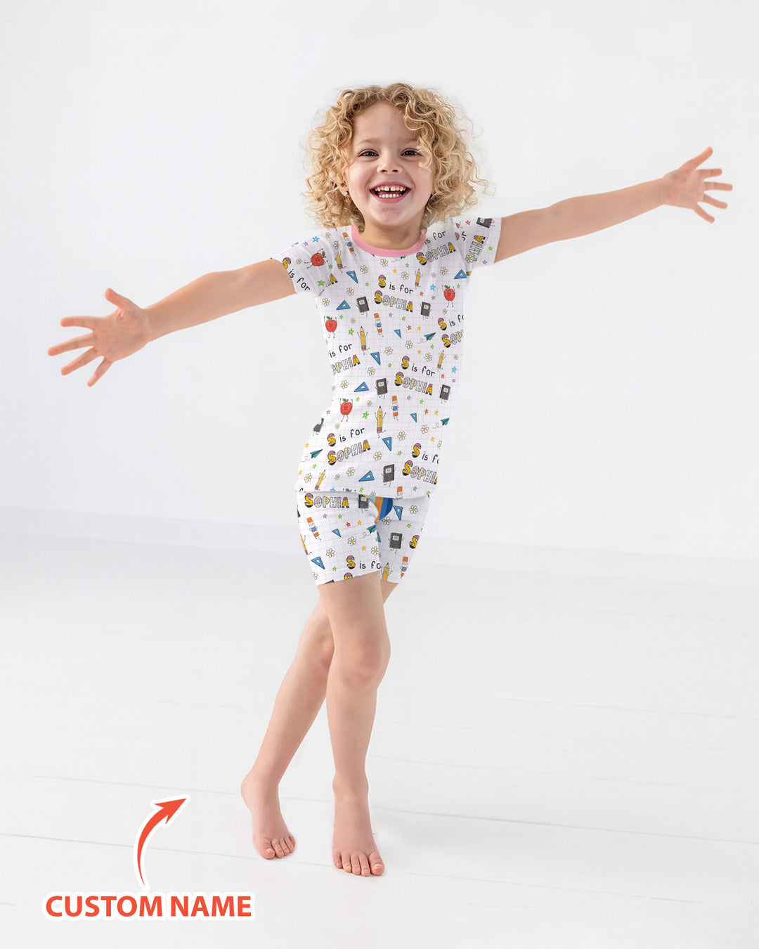Personalized Back To School Bamboo Two Piece Short Sleeve Shorts Pajama Set