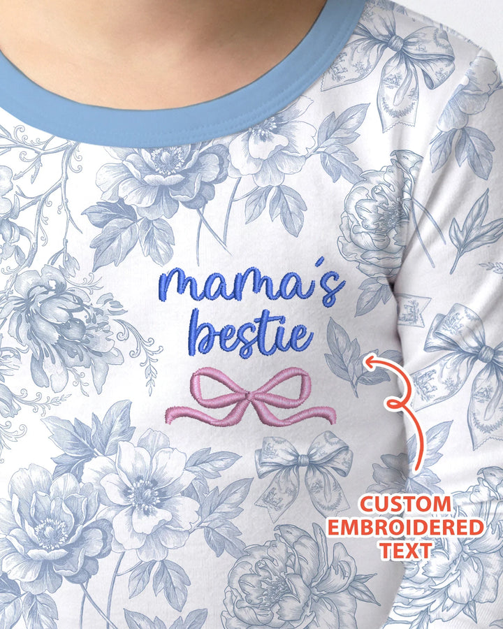 Conjunto de pijama de dos piezas de bambú de manga larga personalizado con bordado Mommy and Me Toile