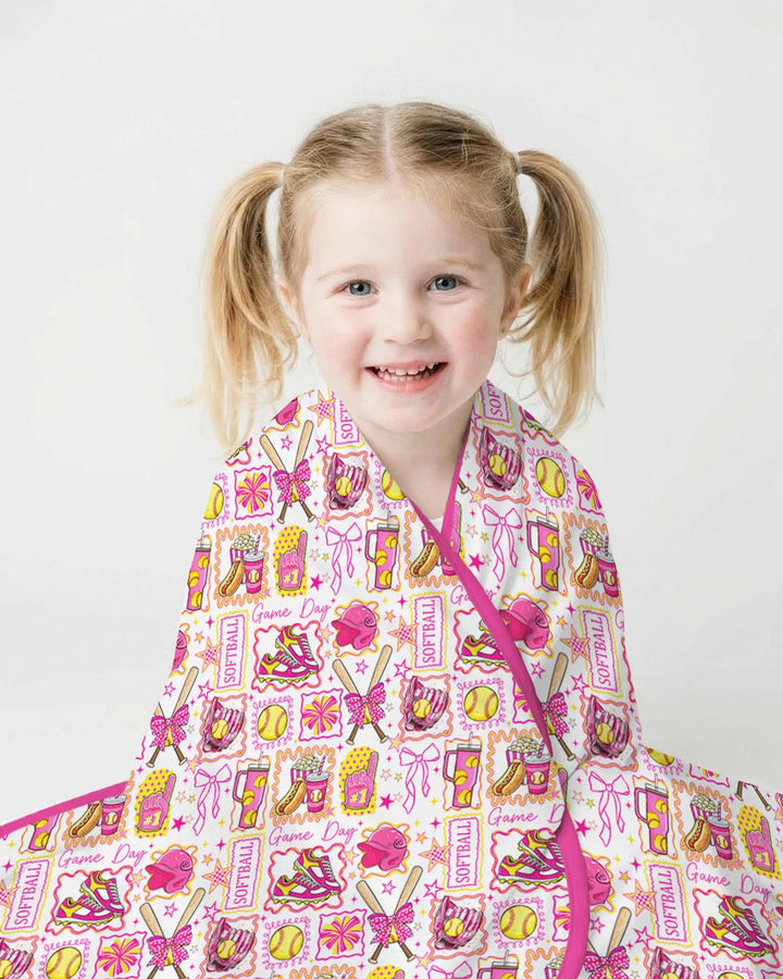 Pink Softball Game Day Bamboo Blanket