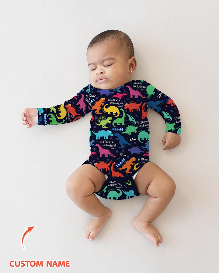 Be Strong and Courageous Dinosaur Christian Bamboo Bodysuit