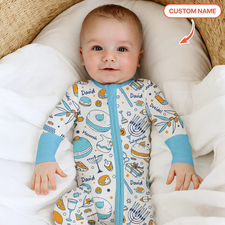 Happy Hanukkah Doodles Custom Name Family Matching Convertible Zippy