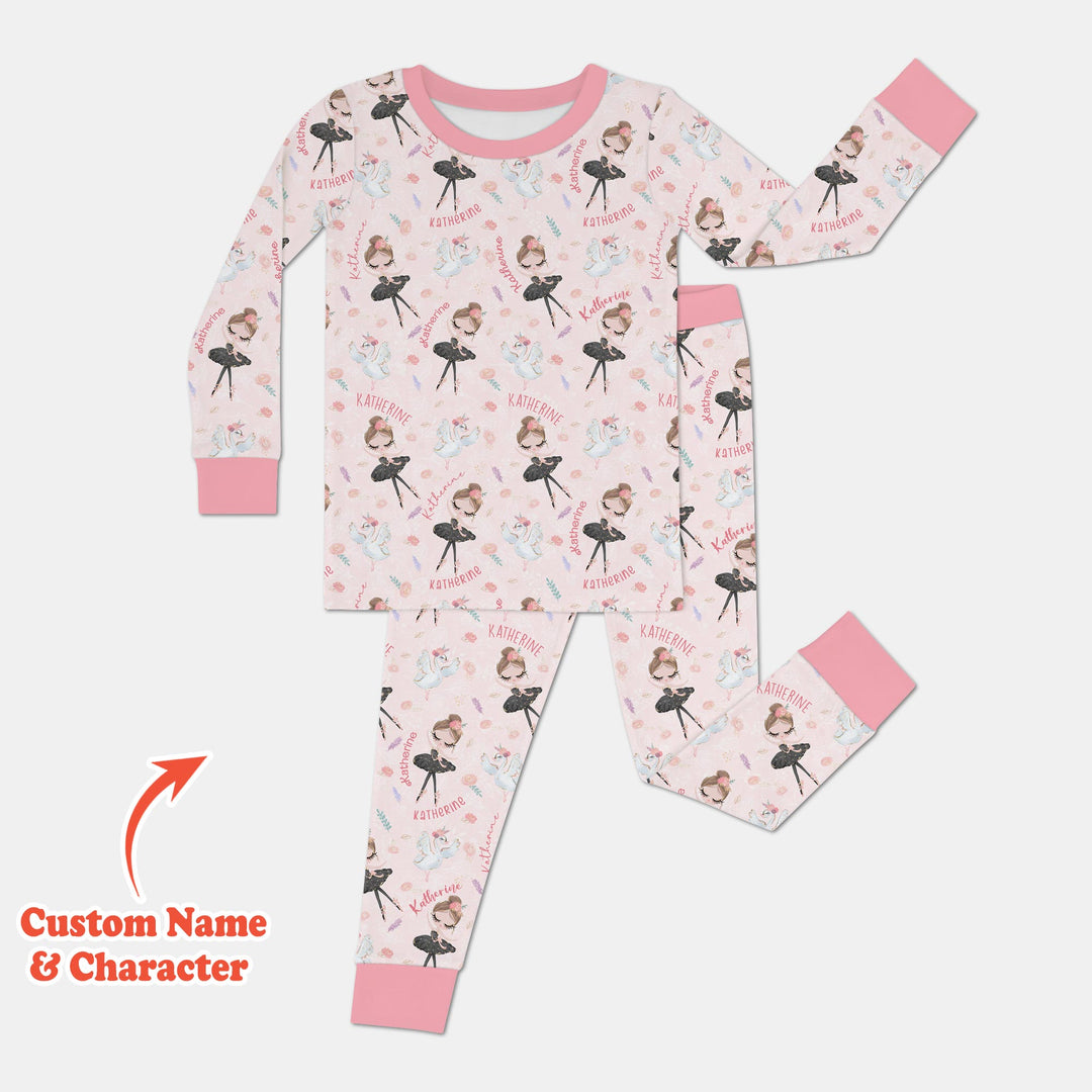 Custom Name Ballerina Doll Two Piece Long Sleeve Pajama Set