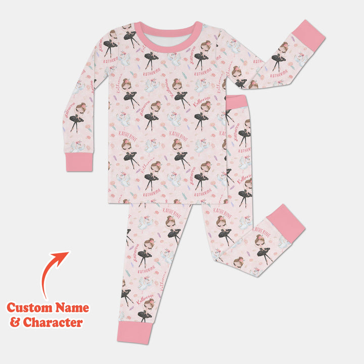 Custom Name Ballerina Doll Two Piece Long Sleeve Pajama Set