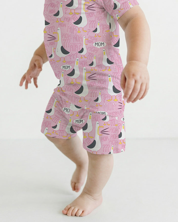Funny Seagull MOM Two Piece Short Sleeve Shorts Pajama Set