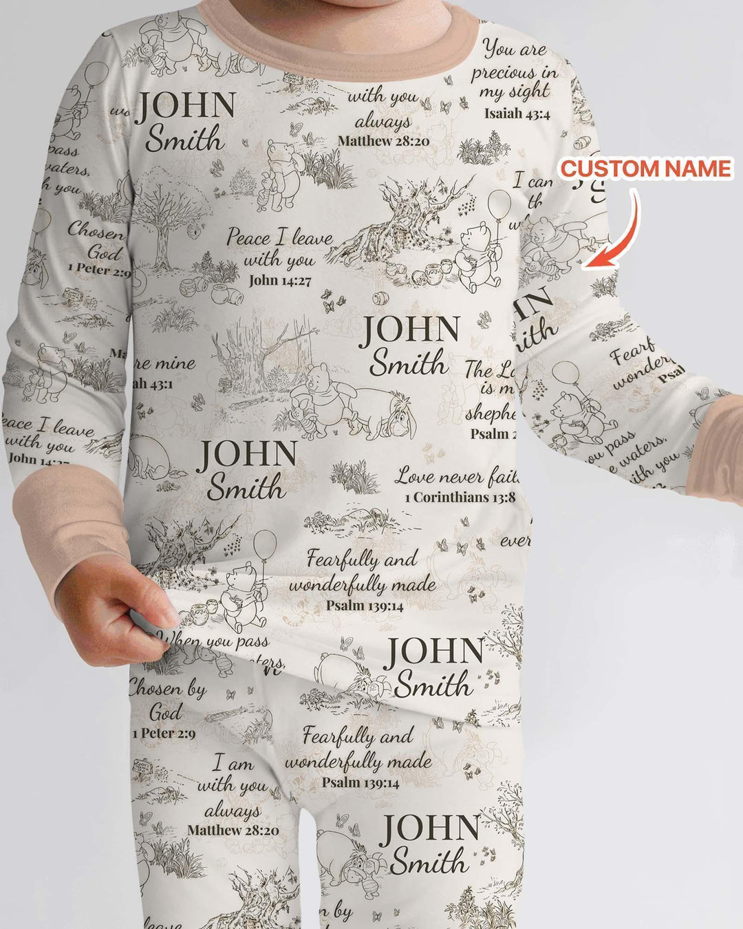 Classic Bear Bible Verse Custom Name Bamboo Two Piece Long Sleeve Pajama Set