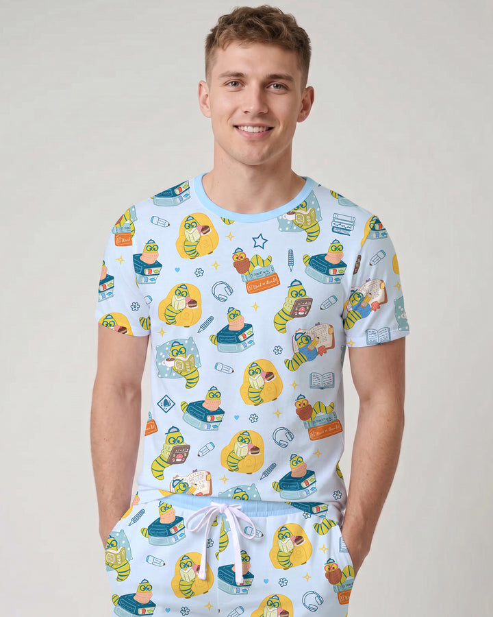 Little Book Worm Family Matching Bamboo Men Short Sleeve Short Pajama Set