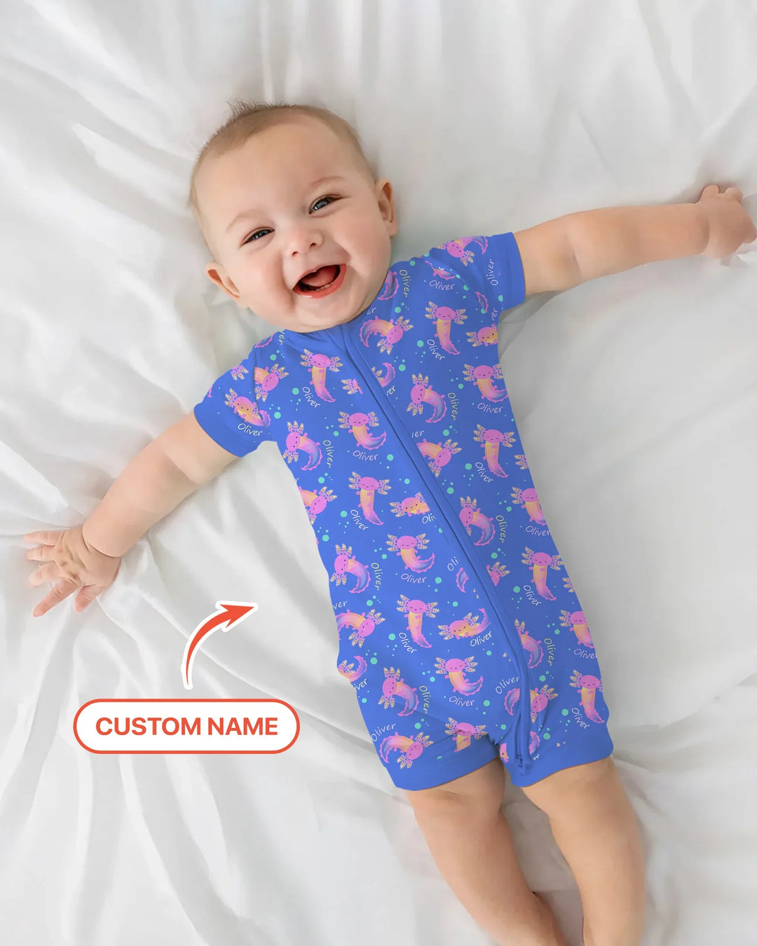 Axolote Brillante Nombre Personalizado Bambú Shorty Zippy