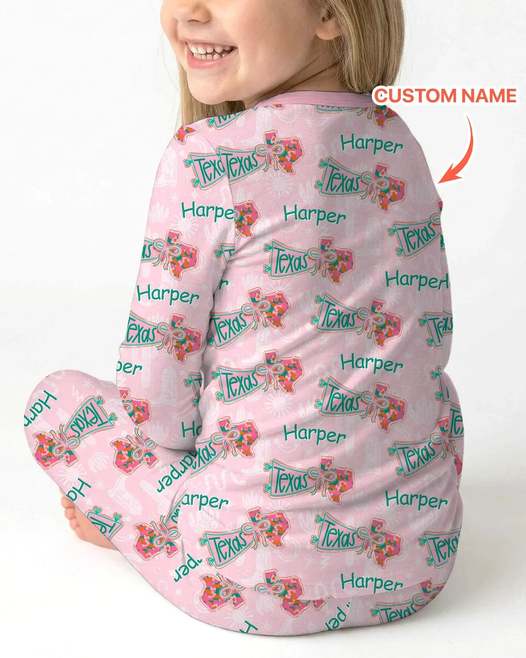 Custom Name Preppy Texas Charm Bamboo Two Piece Long Sleeve Pajama Set