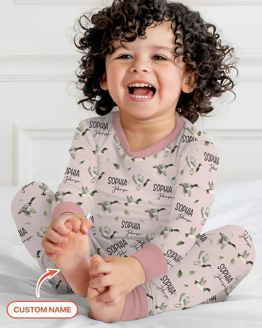 Pijama de dos piezas de bambú de manga larga para bebé con nombre personalizado, diseño de pato ánade real