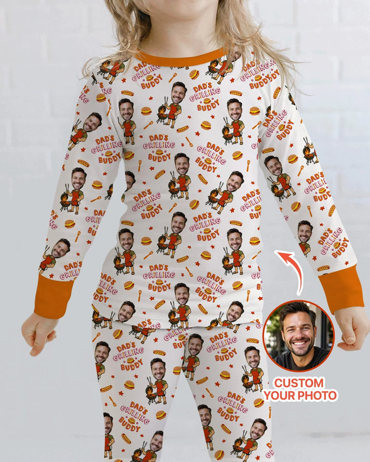Custom Photo Dad's Grilling Buddy Family Matching Bamboo Two Piece Long Sleeve Pajama Set