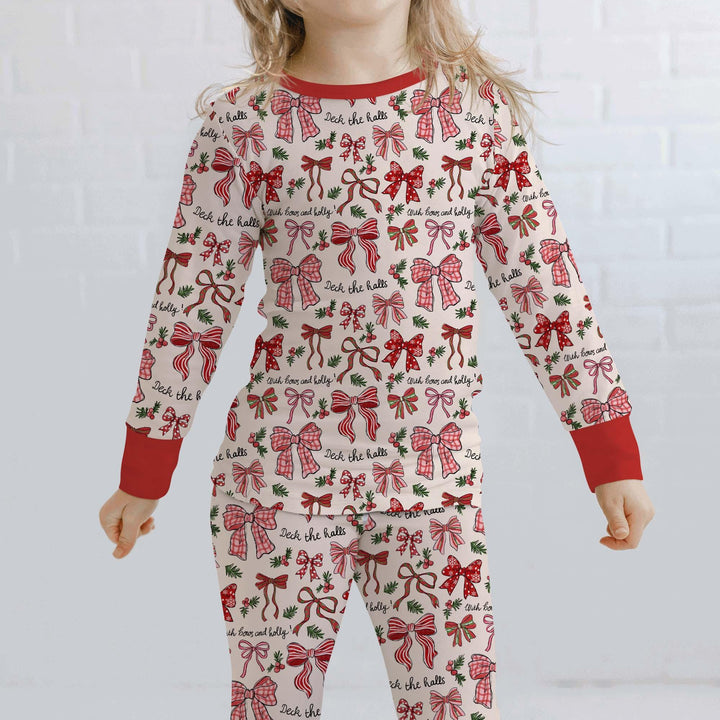 Coquette Christmas Bows Two Piece Long Sleeve Pajama Set