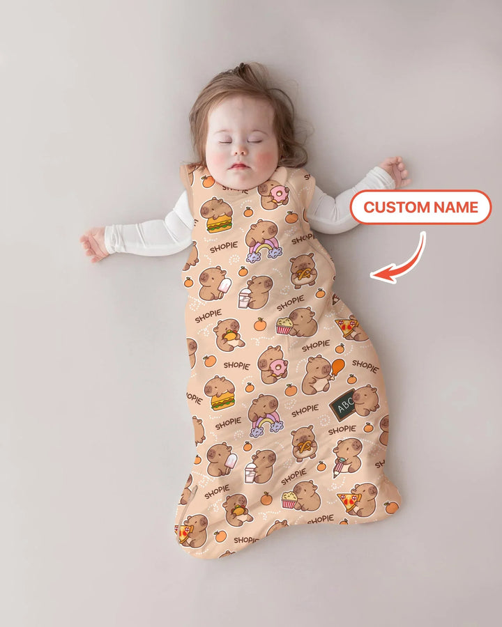 Custom Name Cute Capybara Bamboo Sleep Bag