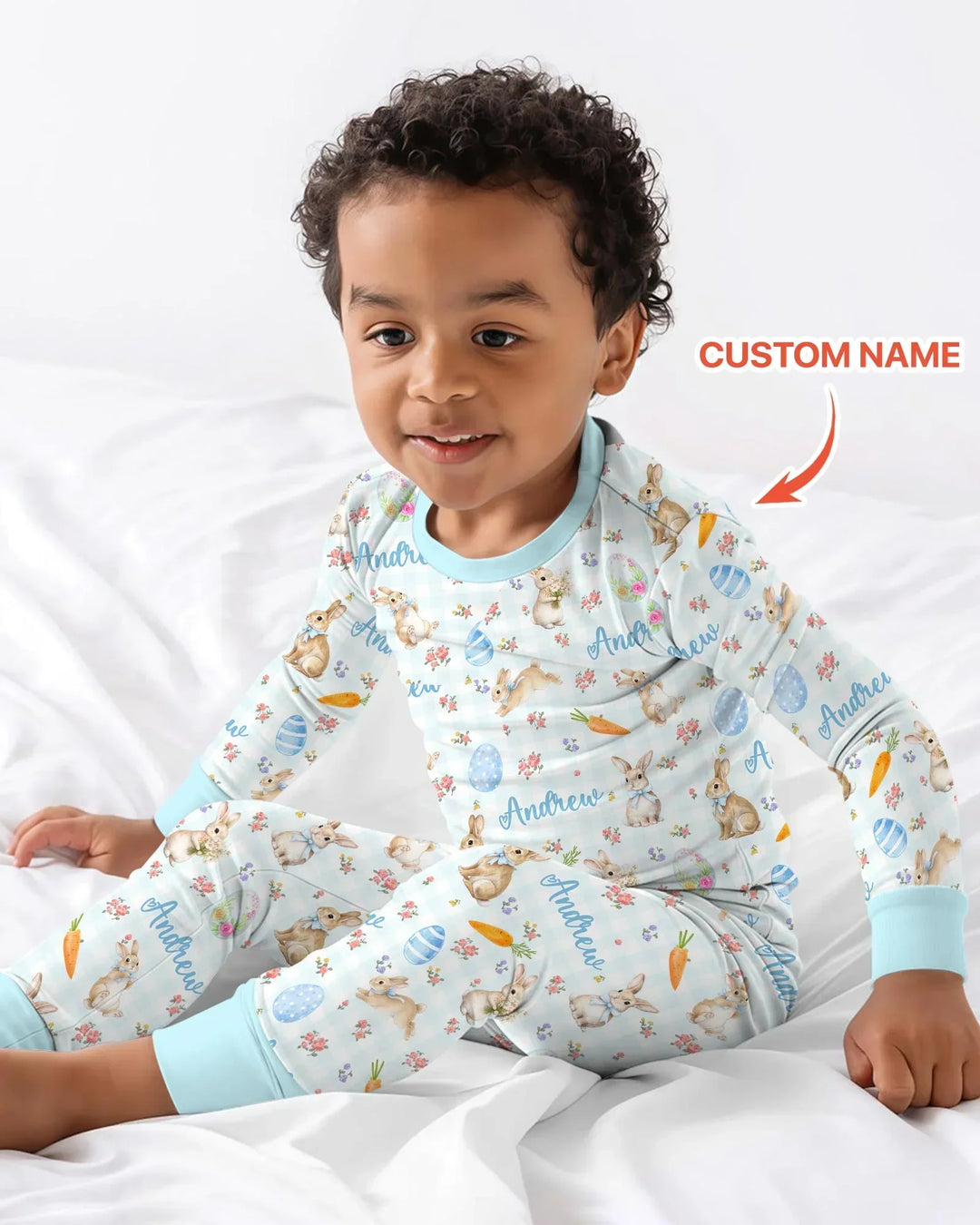 Custom Name Bunny Garden Two Piece Long Sleeve Pajama Set