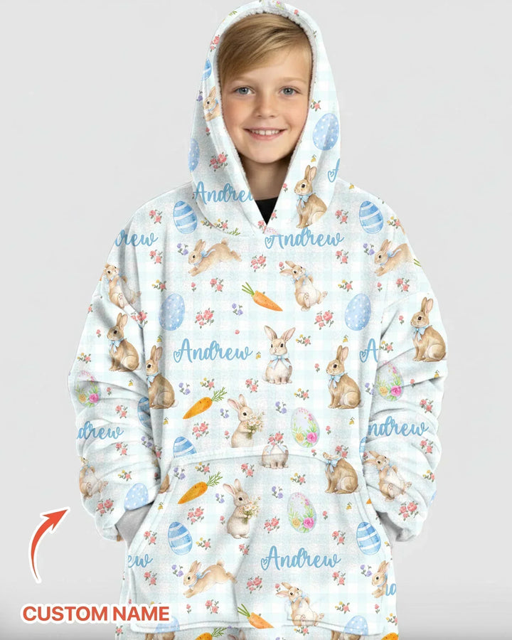 Custom Name Bunny Garden Blanket Hoodie