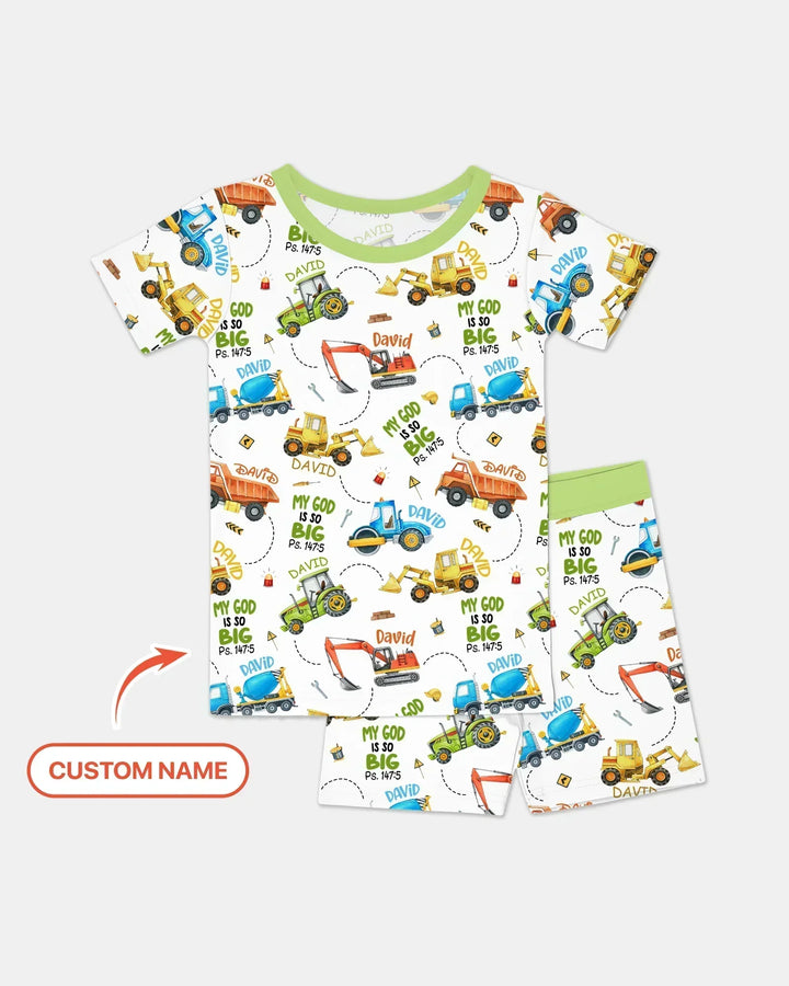 Conjunto de pijama de bambú de dos piezas con nombre personalizado "My God Is So Big" de manga corta y pantalones cortos