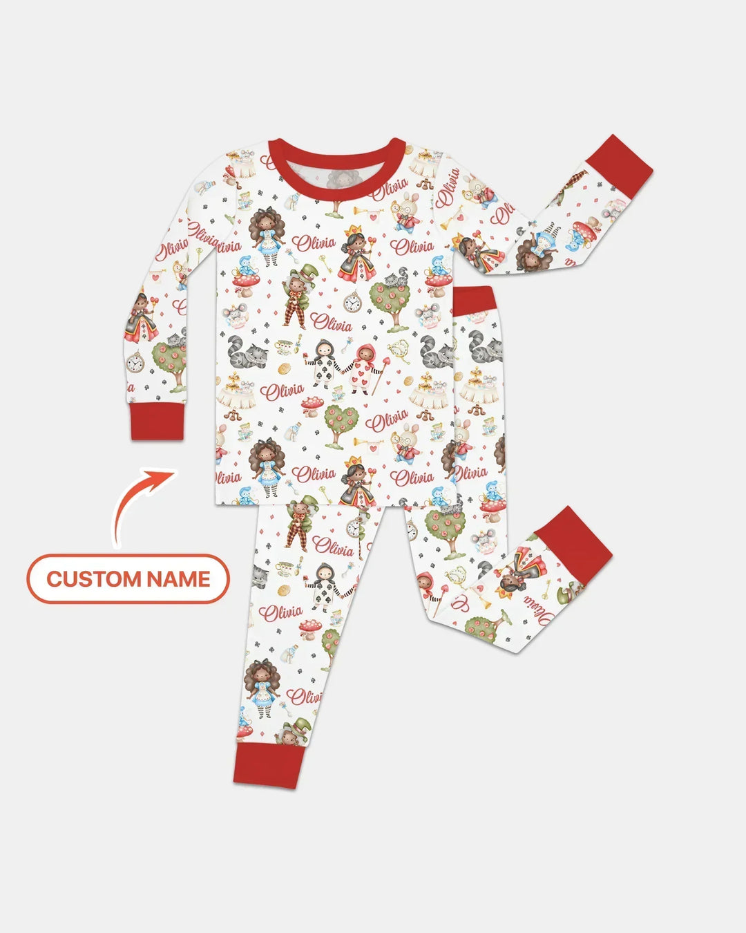 Whimsical Wonderland Tea Party Custom Name Two Piece Long Sleeve Pajama Set