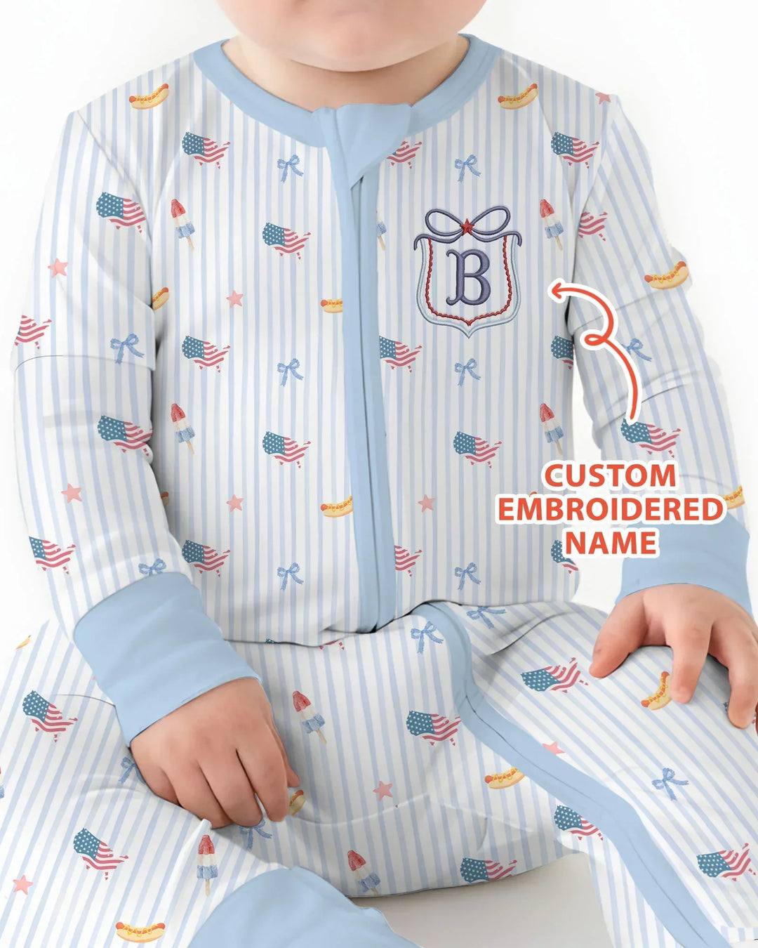 Pijama enterizo convertible de bambú bordado personalizado del 4 de julio
