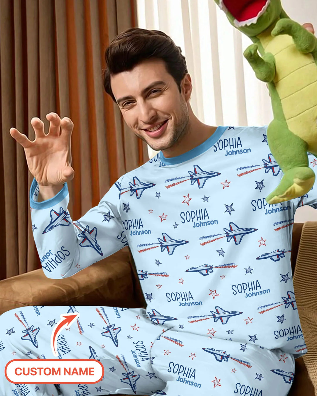 Patriotic American Flag Jet Fighter Bamboo Men's Pajama Set