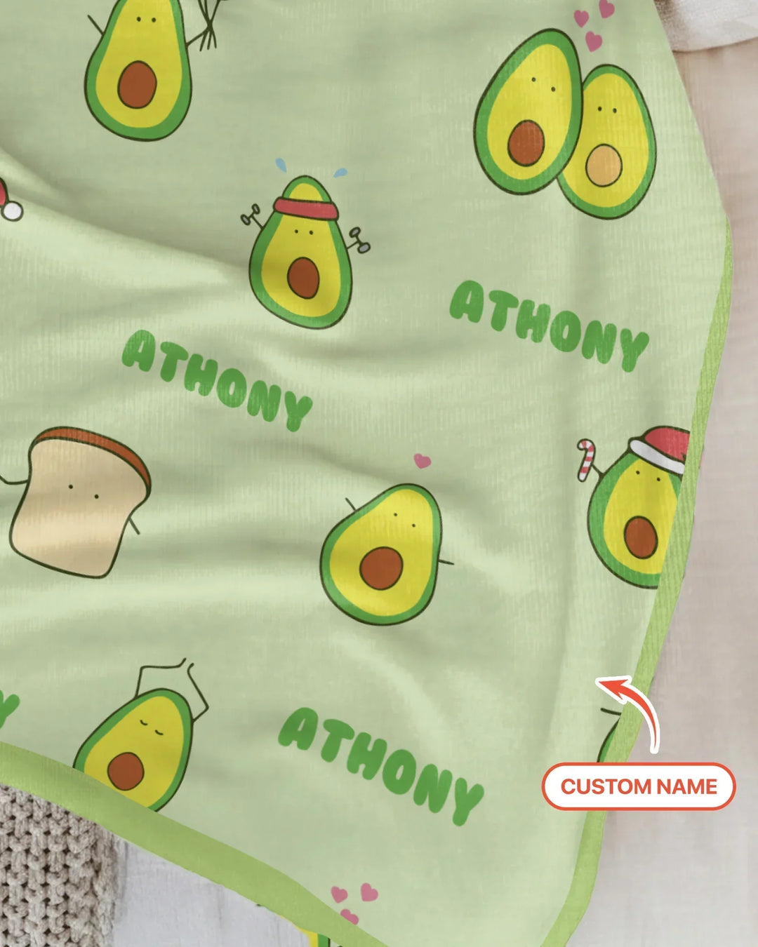 Custom Name Cute Avocado Blanket