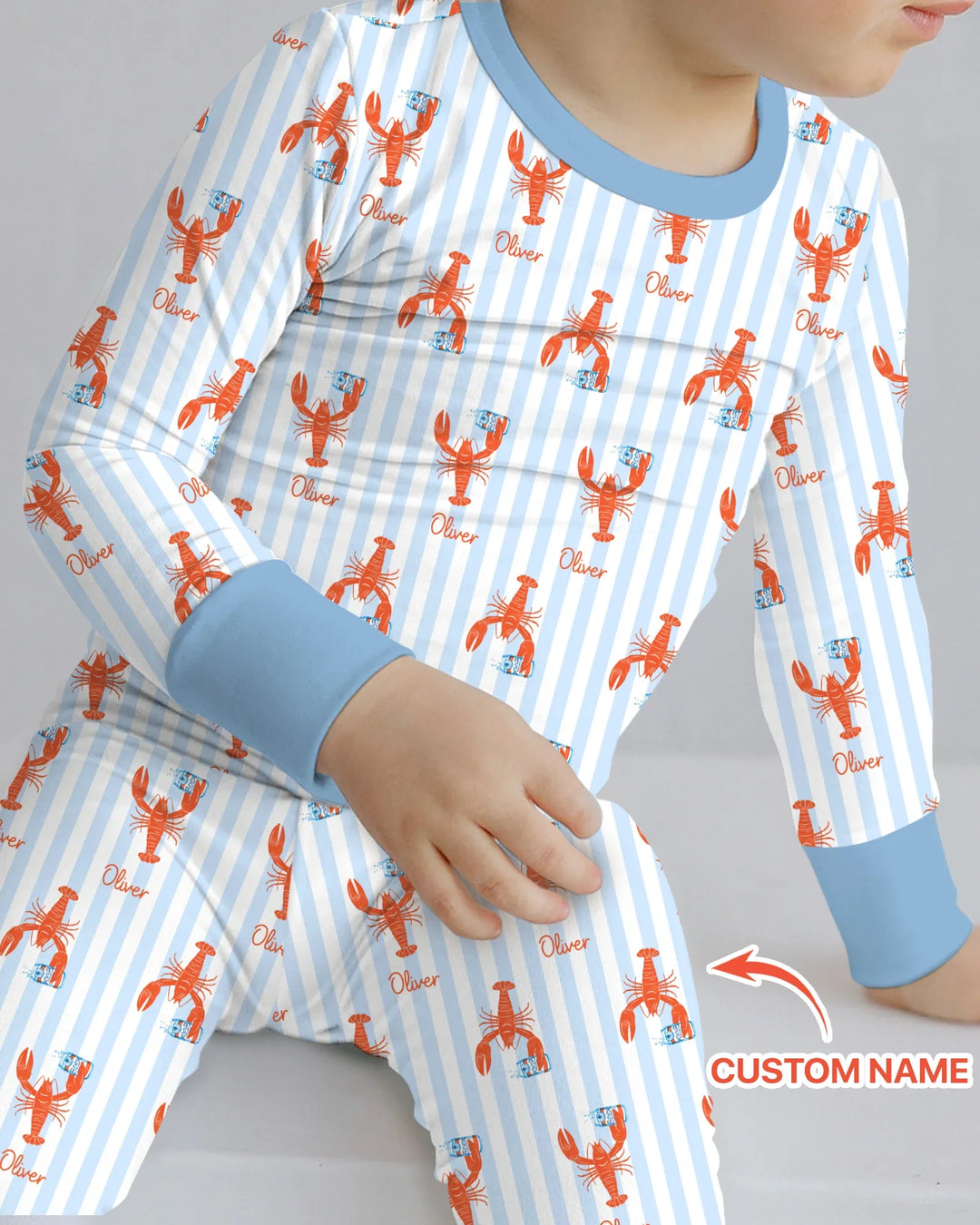 Conjunto de pijama de dos piezas de bambú de manga larga con nombre personalizado, diseño de cerveza y cangrejo de río