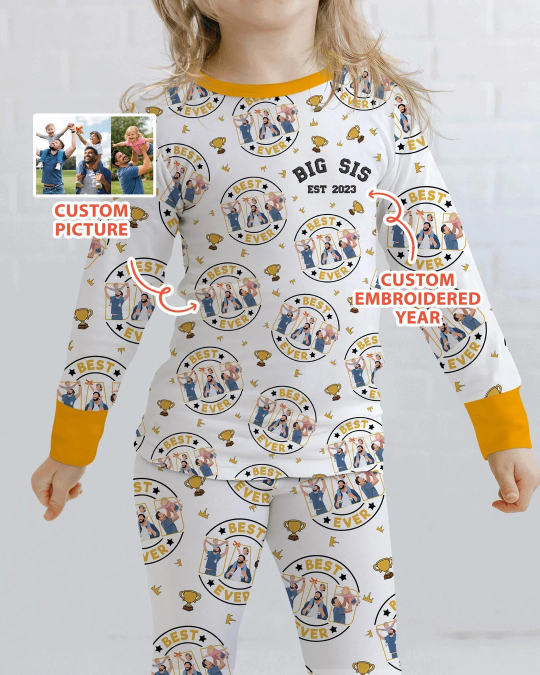 Conjunto de pijama de bambú de dos piezas con bordado de manga larga a juego para el Día del Padre personalizado en familia
