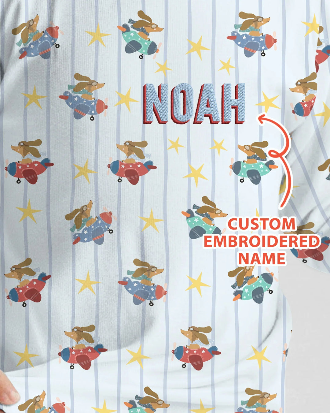 Custom Name Embroidered Dachshund Pilot Bamboo Two Piece Long Sleeve Pajama Set