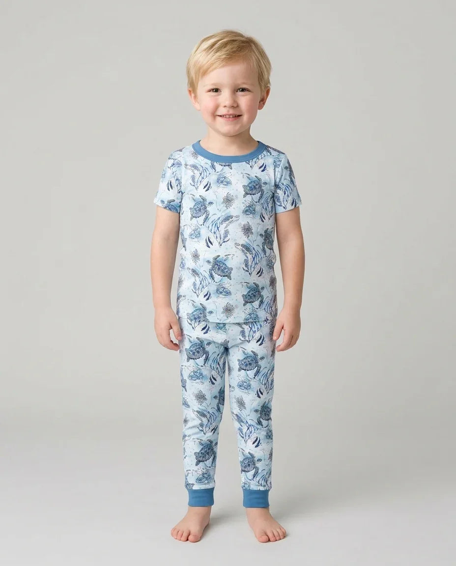 Little Turtles Family Matching Bamboo Two Piece Short Sleeve Pajama Set