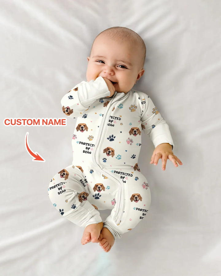 Custom Dogs Photo "Protected By" Convertible Zippered Romper