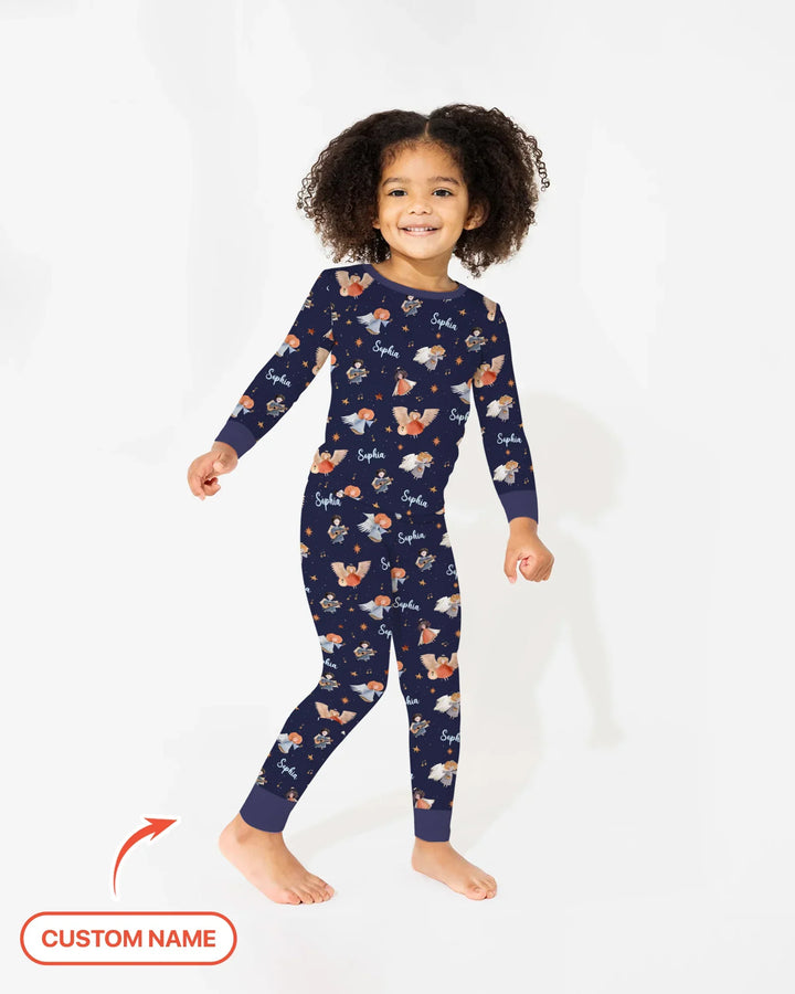 Pijama de dos piezas de bambú de manga larga personalizado Guardian Angels