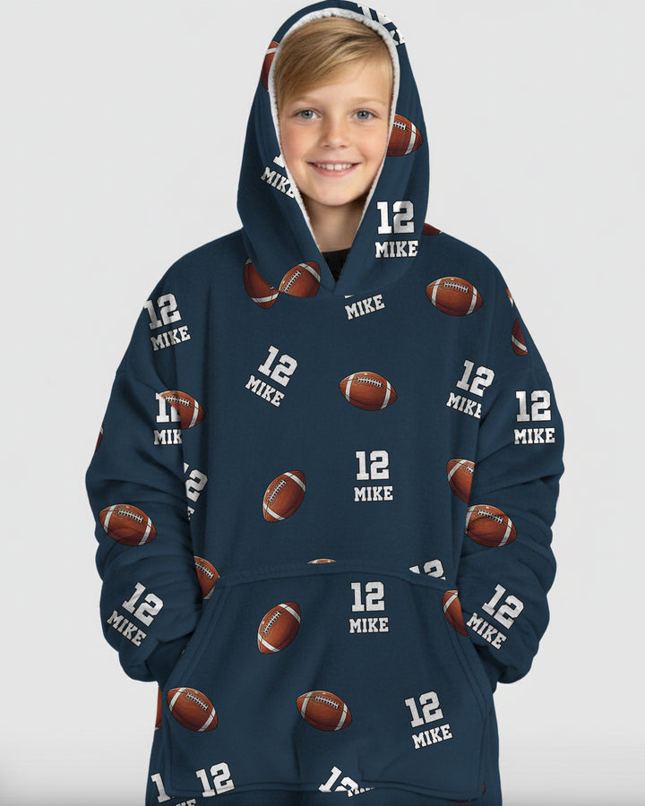 Football Pattern Personalized Blanket Hoodie